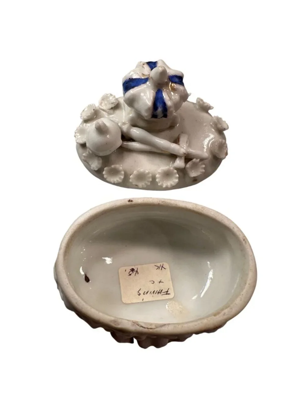 Fairing Box Crown Scepter Floral Vintage Trinket Box Porcelain Lid Antique